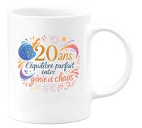 quotedazur - Mug20 ans : l'équilibre parfait entre génie et chaos - Tasse Cadeau 20 ans Femme - Blanc/Céramique