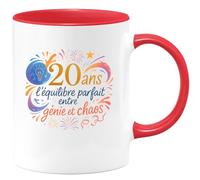 quotedazur - Mug20 ans : l'équilibre parfait entre génie et chaos - Tasse Cadeau 20 ans Femme - Rouge/Céramique
