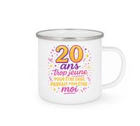 quotedazur - Mug20 ans : trop jeune pour être sage, parfait pour être moi - Tasse Cadeau 20 ans Femme - Blanc/Emaillé