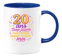 quotedazur - Mug20 ans : trop jeune pour être sage, parfait pour être moi - Tasse Cadeau 20 ans Femme - Bleu/Céramique