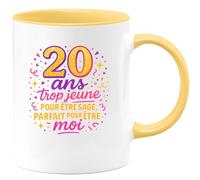 quotedazur - Mug20 ans : trop jeune pour être sage, parfait pour être moi - Tasse Cadeau 20 ans Femme - Jaune/Céramique