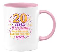 quotedazur - Mug20 ans : trop jeune pour être sage, parfait pour être moi - Tasse Cadeau 20 ans Femme - Rose/Céramique