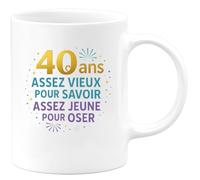 quotedazur - Mug40 ans : assez vieux pour savoir, assez jeune pour oser - Tasse Cadeau 40 ans Homme - Blanc/Céramique