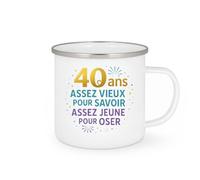 quotedazur - Mug40 ans : assez vieux pour savoir, assez jeune pour oser - Tasse Cadeau 40 ans Homme - Blanc/Emaillé