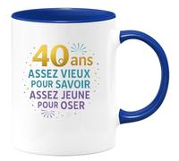 quotedazur - Mug40 ans : assez vieux pour savoir, assez jeune pour oser - Tasse Cadeau 40 ans Homme - Bleu/Céramique