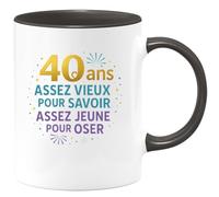 quotedazur - Mug40 ans : assez vieux pour savoir, assez jeune pour oser - Tasse Cadeau 40 ans Homme - Noir/Céramique