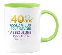 quotedazur - Mug40 ans : assez vieux pour savoir, assez jeune pour oser - Tasse Cadeau 40 ans Homme - Vert/Céramique