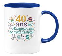 quotedazur - Mug40 ans et toujours pas de mode d'emploi - Tasse Cadeau 40 ans Homme - Bleu/Céramique