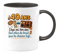 quotedazur - Mug40 ans, l'âge où ton dos fait plus de bruit que ta chaîne hifi - Tasse Cadeau Humour Homme - Noir/Céramique