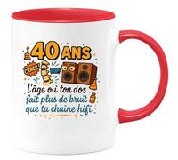 quotedazur - Mug40 ans, l'âge où ton dos fait plus de bruit que ta chaîne hifi - Tasse Cadeau Humour Homme - Rouge/Céramique