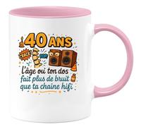 quotedazur - Mug40 ans, l'âge où ton dos fait plus de bruit que ta chaîne hifi - Tasse Cadeau Humour Homme - Rose/Céramique