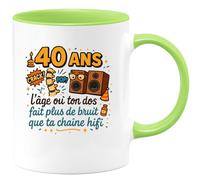 quotedazur - Mug40 ans, l'âge où ton dos fait plus de bruit que ta chaîne hifi - Tasse Cadeau Humour Homme - Vert/Céramique