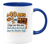 quotedazur - Mug40 ans, l'âge où ton dos fait plus de bruit que ta chaîne hifi - Tasse Cadeau Humour Homme - Bleu/Céramique