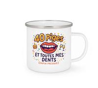 quotedazur - Mug40 piges et toutes mes dents (enfin presque) - Tasse Cadeau 40 ans Homme - Blanc/Emaillé