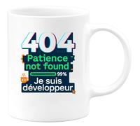 quotedazur - Mug404 : Patience not found - Je suis développeur - Tasse Cadeau Développeur informatique Homme - Blanc/Céramique