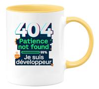 quotedazur - Mug404 : Patience not found - Je suis développeur - Tasse Cadeau Développeur informatique Homme - Jaune/Céramique