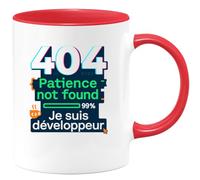 quotedazur - Mug404 : Patience not found - Je suis développeur - Tasse Cadeau Développeur informatique Homme - Rouge/Céramique