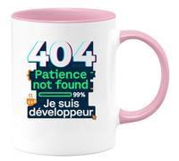 quotedazur - Mug404 : Patience not found - Je suis développeur - Tasse Cadeau Développeur informatique Homme - Rose/Céramique