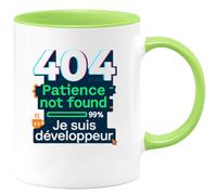 quotedazur - Mug404 : Patience not found - Je suis développeur - Tasse Cadeau Développeur informatique Homme - Vert/Céramique