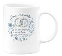 quotedazur - Mug9 ans ensemble et on est toujours aussi beaux qu'un service en faïence - Tasse Cadeau Noces de Faïence Femme - Blanc/Céramique