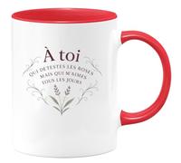 quotedazur - MugÀ toi qui détestes les roses rouges mais qui m'aimes tous les jours - Tasse Cadeau Amour, Saint-Valentin, Couple Homme - Rouge/Céramique
