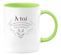 quotedazur - MugÀ toi qui détestes les roses rouges mais qui m'aimes tous les jours - Tasse Cadeau Amour, Saint-Valentin, Couple Homme - Vert/Céramique