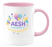 quotedazur - MugAESH spécialisée en miracles quotidiens - Tasse Cadeau AESH Femme - Rose/Céramique
