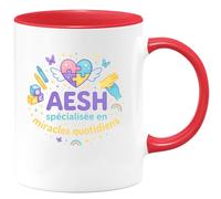 quotedazur - MugAESH spécialisée en miracles quotidiens - Tasse Cadeau AESH Femme - Rouge/Céramique