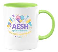 quotedazur - MugAESH spécialisée en miracles quotidiens - Tasse Cadeau AESH Femme - Vert/Céramique