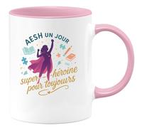 quotedazur - MugAESH un jour, super-héroïne pour toujours - Tasse Cadeau AESH Femme - Rose/Céramique