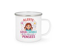 quotedazur - MugAlerte : sœur capable de lire dans mes pensées - Tasse Cadeau Soeur Femme - Blanc/Emaillé