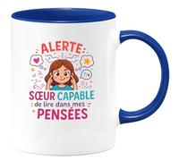 quotedazur - MugAlerte : sœur capable de lire dans mes pensées - Tasse Cadeau Soeur Femme - Bleu/Céramique