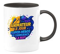 quotedazur - MugAnimateur le jour, super-héros de l'ambiance la nuit - Tasse Cadeau Animateur Homme - Noir/Céramique