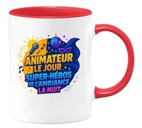 quotedazur - MugAnimateur le jour, super-héros de l'ambiance la nuit - Tasse Cadeau Animateur Homme - Rouge/Céramique