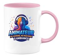quotedazur - MugAnimateur : mi-homme, mi-machine à ambiance - Tasse Cadeau Animateur Homme - Rose/Céramique