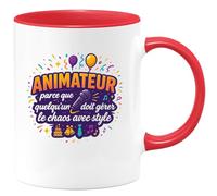 quotedazur - MugAnimateur : parce que quelqu'un doit gérer le chaos avec style - Tasse Cadeau Animateur Homme - Rouge/Céramique