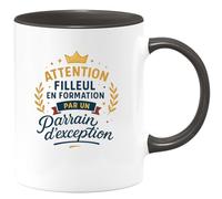 quotedazur - MugAttention filleul en formation par un parrain d'exception - Tasse Cadeau Parrain Homme - Noir/Céramique
