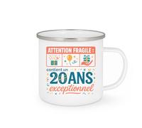 quotedazur - MugAttention fragile : contient un 20 ans exceptionnel - Tasse Cadeau 20 ans Femme - Blanc/Emaillé