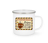 quotedazur - MugAttention fragile : Frère avant son café - Tasse Cadeau Frère Homme - Blanc/Emaillé
