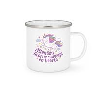 quotedazur - MugAttention licorne sauvage en liberté - Tasse Cadeau Licorne Femme - Blanc/Emaillé