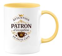 quotedazur - MugAttention patron d'exception en pause café - Tasse Cadeau Patron Homme - Jaune/Céramique
