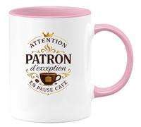 quotedazur - MugAttention patron d'exception en pause café - Tasse Cadeau Patron Homme - Rose/Céramique