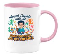 quotedazur - MugAvant j'avais une vie, maintenant j'ai des enfants - Tasse Cadeau Humour Femme - Rose/Céramique