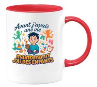 quotedazur - MugAvant j'avais une vie, maintenant j'ai des enfants - Tasse Cadeau Humour Femme - Rouge/Céramique