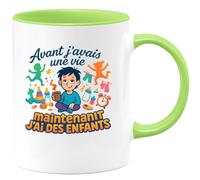quotedazur - MugAvant j'avais une vie, maintenant j'ai des enfants - Tasse Cadeau Humour Femme - Vert/Céramique