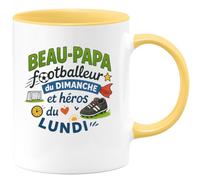 quotedazur - MugBeau-Papa footballeur du dimanche et héros du lundi - Tasse Cadeau Beau-Papa Homme - Jaune/Céramique