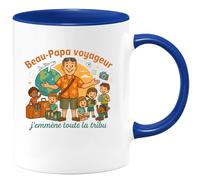 quotedazur - MugBeau-Papa voyageur : j'emmène toute la tribu - Tasse Cadeau Beau-Papa Homme - Bleu/Céramique