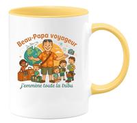 quotedazur - MugBeau-Papa voyageur : j'emmène toute la tribu - Tasse Cadeau Beau-Papa Homme - Jaune/Céramique