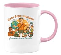 quotedazur - MugBeau-Papa voyageur : j'emmène toute la tribu - Tasse Cadeau Beau-Papa Homme - Rose/Céramique