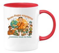 quotedazur - MugBeau-Papa voyageur : j'emmène toute la tribu - Tasse Cadeau Beau-Papa Homme - Rouge/Céramique